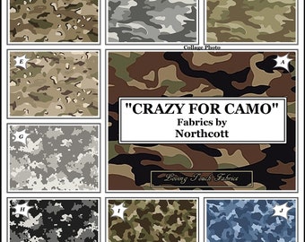Northcott, "Crazy for Camo" Camouflage Military Fabric Collection Priced @ 1/2 Yd
