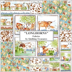 Quilting Treasures &quot; Longhorns&quot; Texas Cattle Western Fabrics