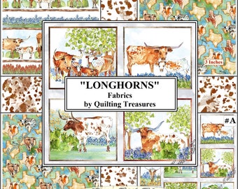 Quilting Treasures " Longhorns" Texas Cattle Western Fabrics