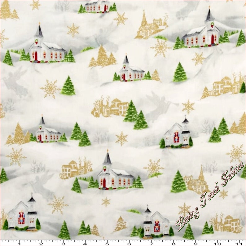 P&B Sandy Clough Christmas Chimes 00528 LS Churches Fabric Select Size image 1