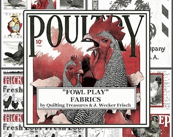 QT J.Wecker Frisch "Fowl Play" Chickens Roosters Feed Sack Country Fabrics (Selection)
