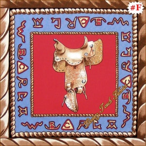 Timeless Treasures &quot;Luana&quot; 3139 Western Cowgirl Horses Rodeo Boots Cotton Fabric Panel 10 3/4&quot; x 10 3/4&quot; #F