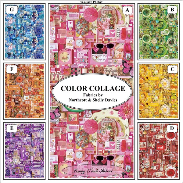 Northcott, "Color Collage" Shelly Davies, Mixed Collage Fabrics Priced @ 1/2 Yd