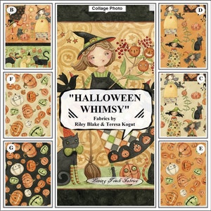 Riley Blake, Teresa Kogut, Halloween Whimsy, Pumpkins, Cats, Birds, Fabrics