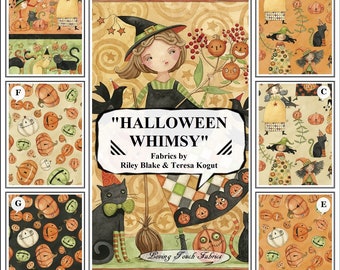 Riley Blake, Teresa Kogut, Halloween Whimsy, Pumpkins, Cats, Birds, Fabrics