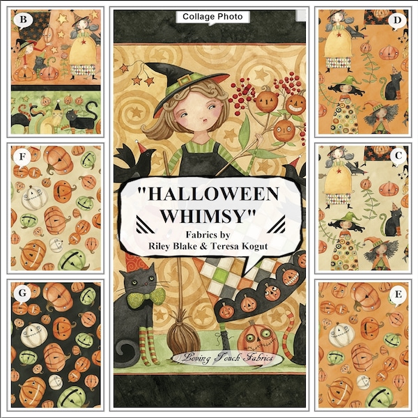 Riley Blake, Teresa Kogut, Halloween Whimsy, Pumpkins, Cats, Birds, Fabrics