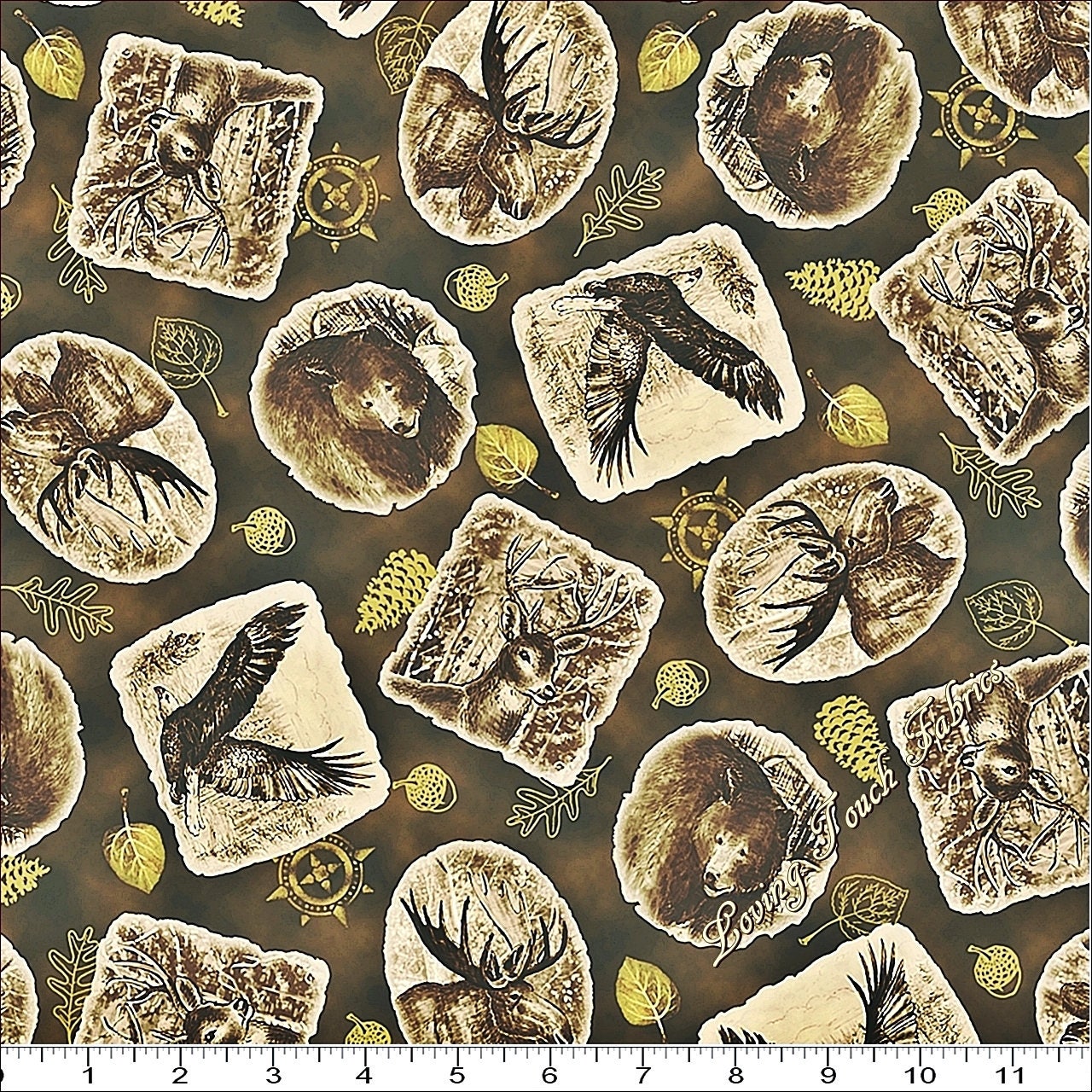 QT Liz Dillon "Into the Woods" #24717-A Tosssed Animals Fabric Priced Per 1/2 Yd