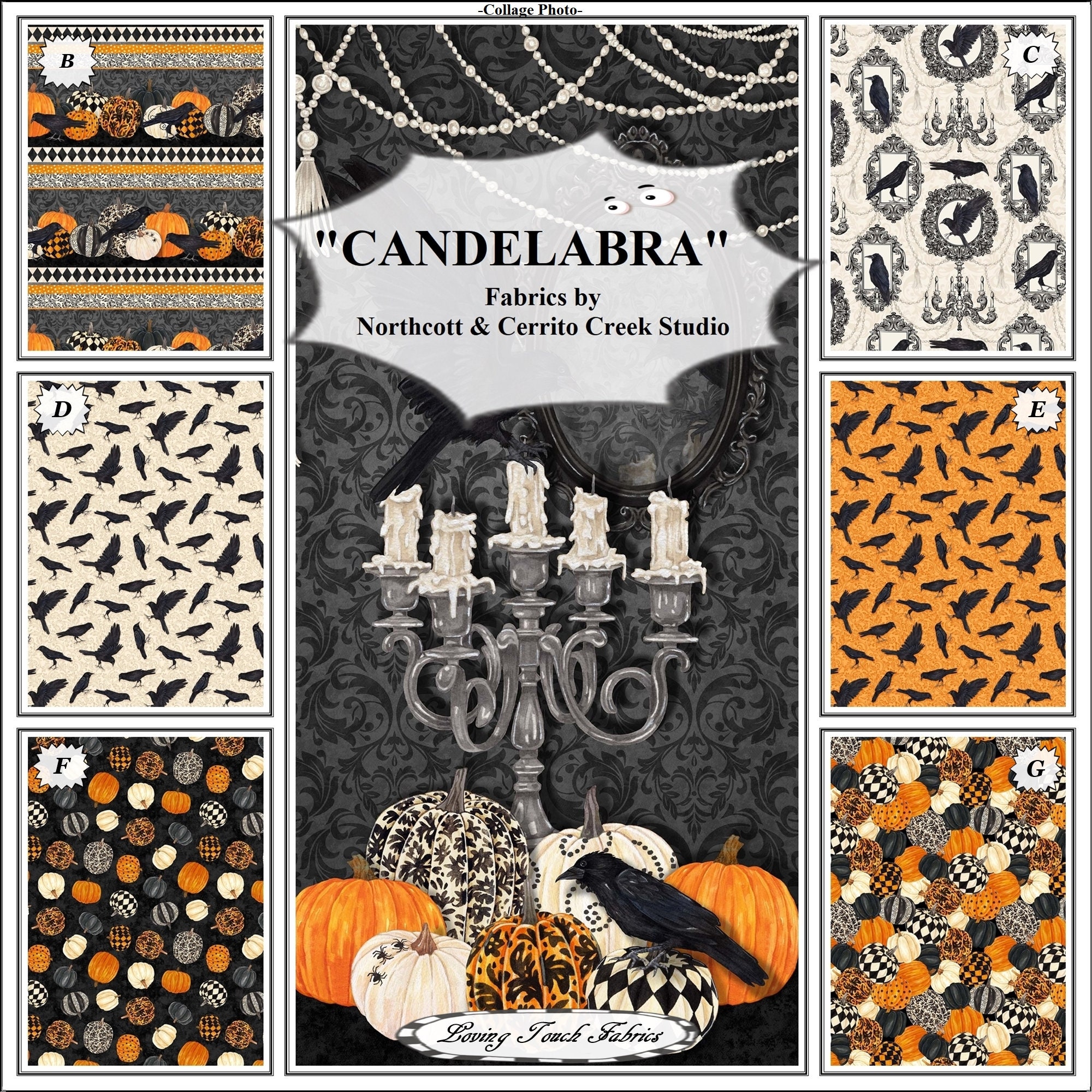 Northcott "Candelabra" by Cerrito Creek Pumpkins Ravens Fall Halloween Fabrics
