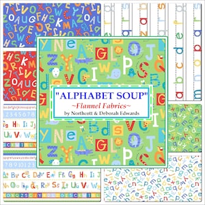 Northcott &quot;Alphabet Soup&quot; Letters Animals Cotton Flannel Fabrics (Select Size)