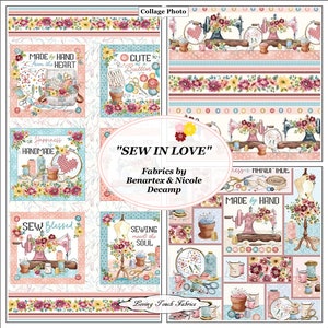 Benartex, &quot;Sew In Love&quot;, Nicole Decamp, Notions, Sewing Machines, Words, Fabrics