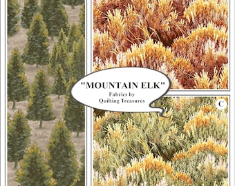 Quilting Treasures, "Mountain Elk", Trees, Forest, Grasses, Fabrics Prices @ 1/2 Yd