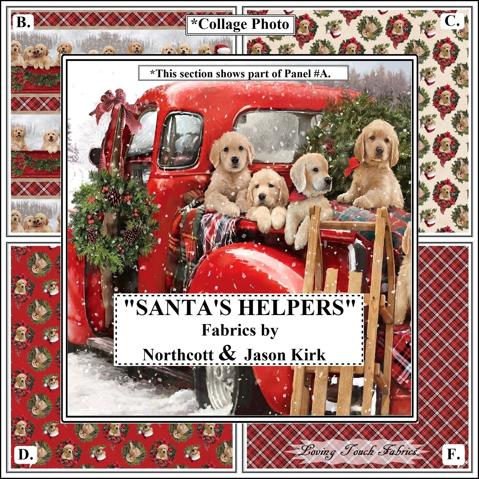 Northcott "Santa's Helpers" Labrador Retrievers, Red Tr…
