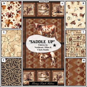 Northcott, "Saddle Up", Western, Horses, Cows, Boots, Hats, Lasso, Fabrics