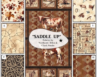 Northcott, "Saddle Up", Western, Horses, Cows, Boots, Hats, Lasso, Fabrics