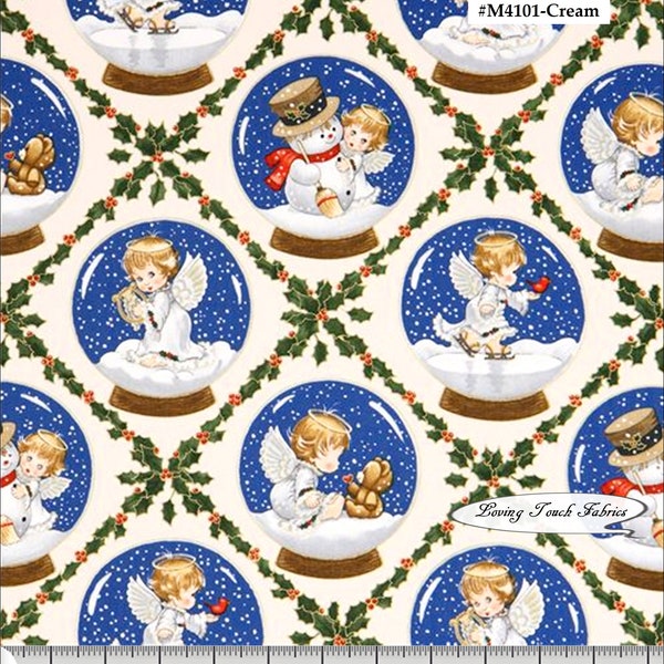 Elizabeth's Studio "Christmas Cherubs" #M4101, Cream, Angels, Fabric Priced @ 1/2 Yd