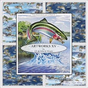 QT, John Q Wright, Artworks XV, 27624, 27625, Jumping Trout, Fish, Fabrics