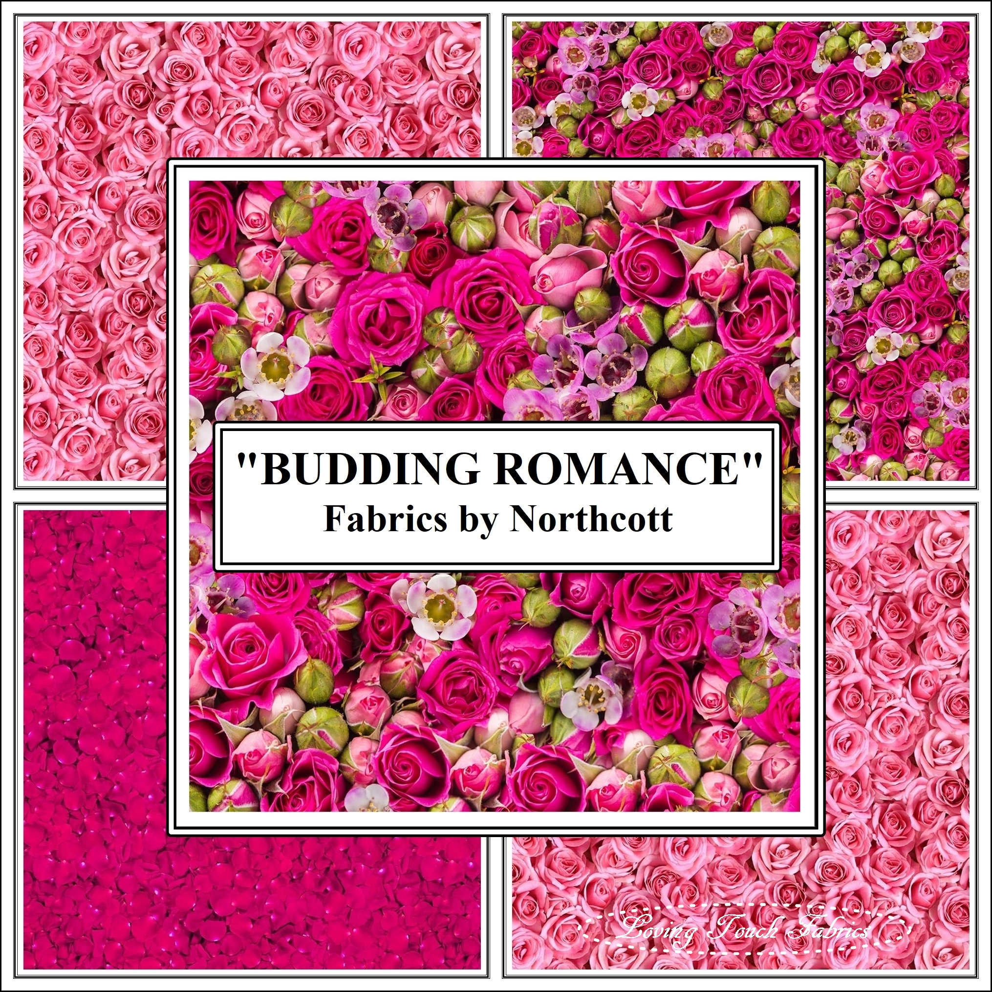 Budding Romance Roses and Leaves-roses Petals-dark Pink-northcott