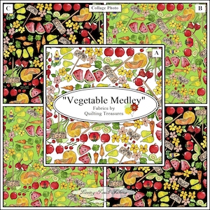Quilting Treasures &quot;Vegetable Medley&quot;, Fruit, Vegetables, Flowers, Fabrics Priced @ 1/2 Yd