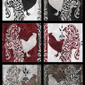 Quilting Treasures "Bonjour" #23904-J Fancy Roosters  Fabric Panel 24" x 44"