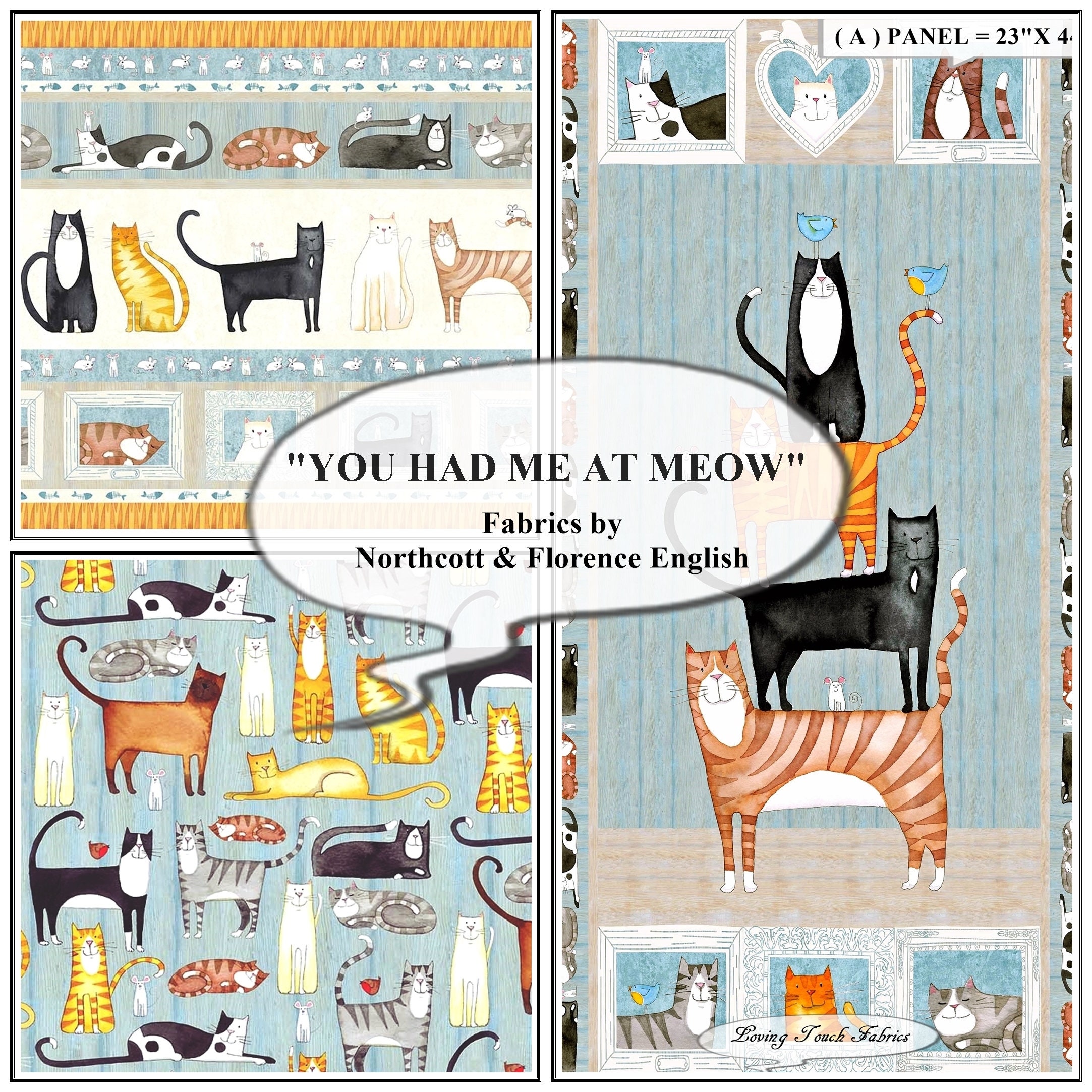 You Had Me at Meow Northcott Florence English Mixed Cats Fabric Etsy