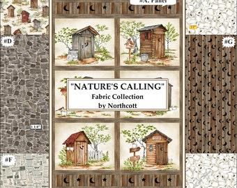 Northcott "Nature's Calling" Outhouses Toilet Tissue Fabric Collection