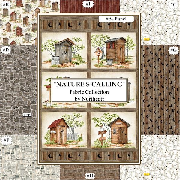 Northcott "Nature's Calling" Outhouses Toilet Tissue Fabric Collection