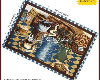 Newcastle "Coffee Time" Coffee Pot Pastries Shoppe Bistro Cups Cotton Fabric Panel 12" X 18" #C