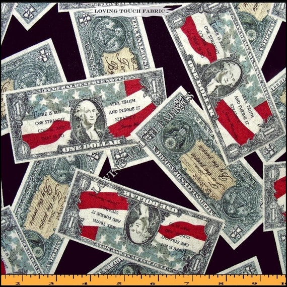 Robert Kaufman patriots Patriotic George Washington Dollar Money Sayings  Cotton Fabric 1/2 Yd. 18 X 44 