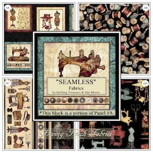 Quilting Treasures Dan Morris &quot;Seamless&quot; On Black Sewing Theme Notions Fabrics (Selection)