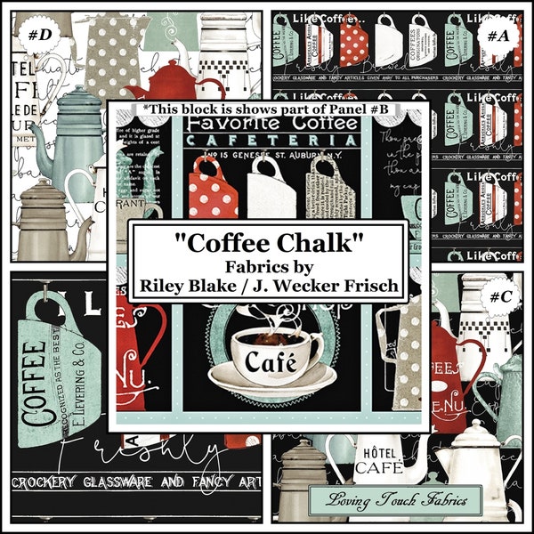 Riley Blake, J. Wecker Frisch, "Coffee Chalk", Cups, Pots, Words Fabrics