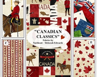 Northcott, "Canadian Classics", Flags, Mounties, Leaves, Fabrics Priced @ 1/2 Yd & Panel