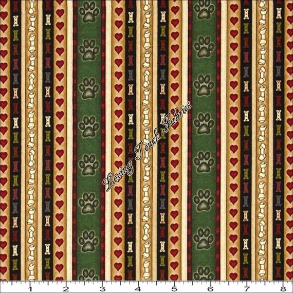 Quilting Treasures "It's a Ruff Life" 24246-F Dog Paws Striped Fabric (Select Size)