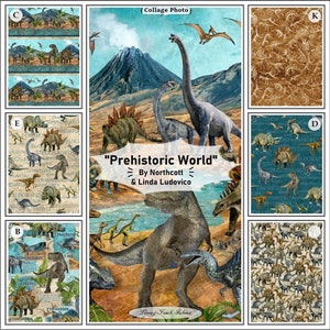 Northcott, &quot;Prehistoric World&quot;, Linda Ludovico, Dinosaurs, Fabrics
