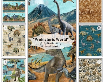 Northcott, &quot;Prehistoric World&quot;, Linda Ludovico, Dinosaurs, Fabrics