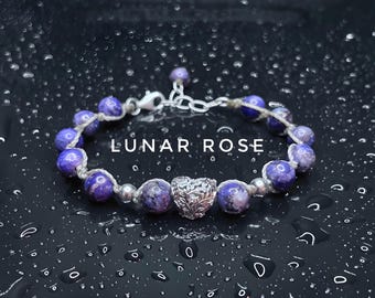 Bracciale in argento sterling con pietre preziose di howlite viola di alta qualità
