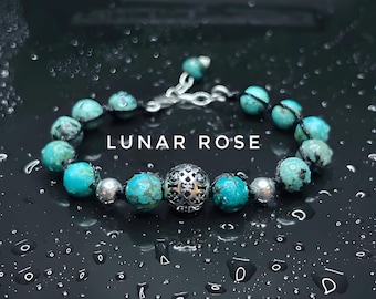 Argento Sterling Puro / Pietra Preziosa Turchese Verde / Bracciale Regolabile / Pietra Portafortuna del Sagittario