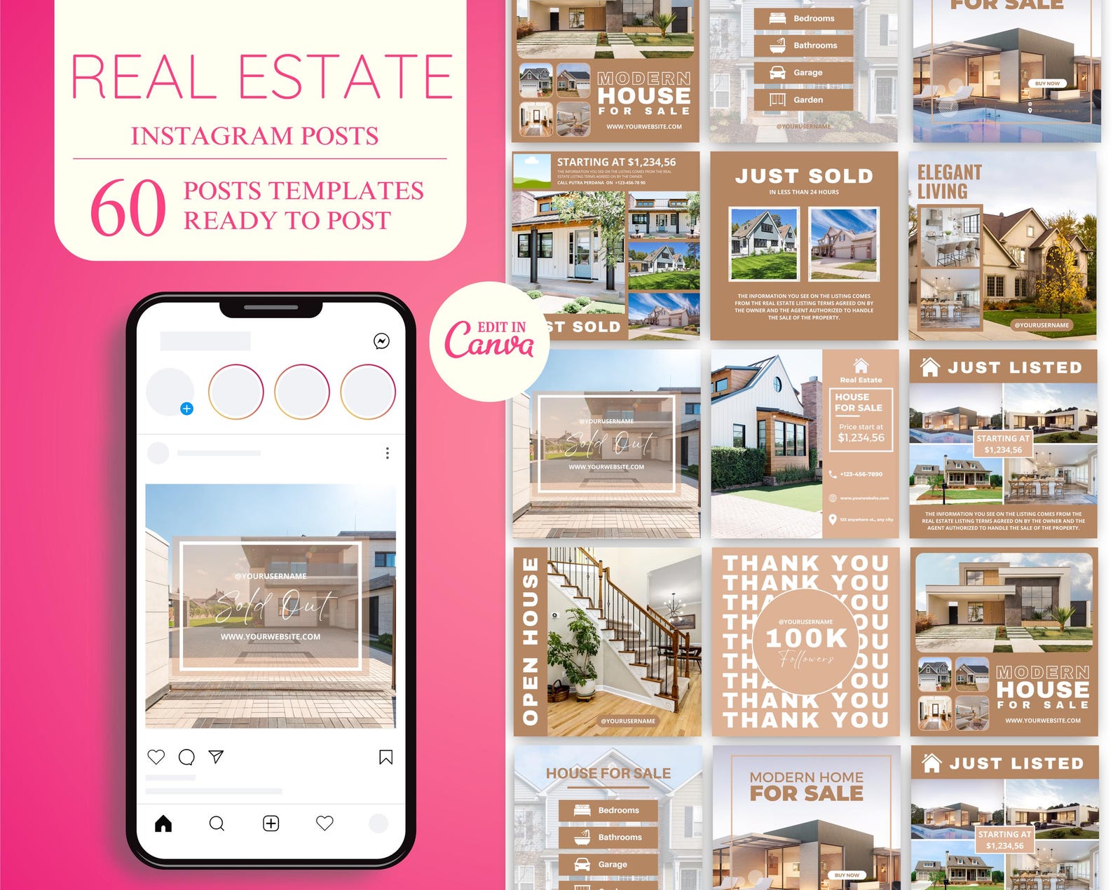 Luxury Real Estate Instagram Posts Templates, Realtor Social Media ...