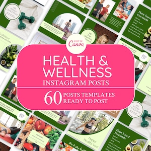 Wellness And Health Instagram Post Templates, Mental Health Instagram Canva Templates, Wellness and Self Care Social Media Posts Templates