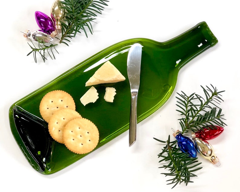 Christmas Cheese Tray, Melted Bottle Wine and Cheese Gift, Spoon Rest, Culinary Gift For Her image 2