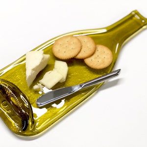 Melted Wine Bottle Cheese Tray, Recycled Amber Glass Large Spoon Rest image 2