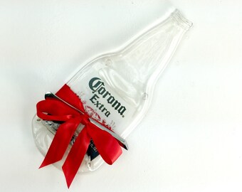 Melted Bottle Cheese Plate Large Corona - Upcycled / Recycled Glass Bottle Mexican Beer by Mitchell Glassworks