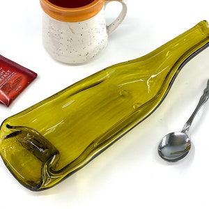 Melted Bowl Shape Amber Glass Wine Bottle Large Spoon Rest or Dip Dish with Serving Spoon image 9