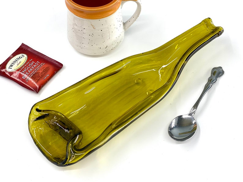 Melted Bowl Shape Amber Glass Wine Bottle Large Spoon Rest or Dip Dish with Serving Spoon image 9