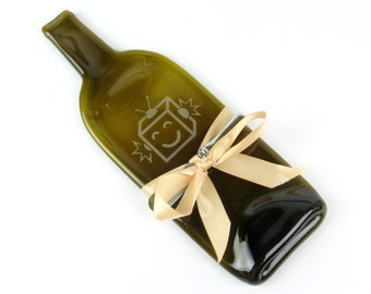 Melted Bottle Cheese Tray with Robot Design - Amber Glass Wine Bottle
