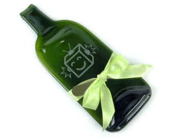 Robot Dude Melted Bottle Cheese Tray - Green Glass Wine Bottle