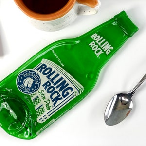 Rolling Rock Beer Bottle Spoon Rest, Latrobe Pennsylvania PA, Melted Bottle, Boyfriend Gift, Man Cave Decor, Beer Gifts, Guy Gift image 1