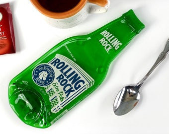 Rolling Rock Beer Bottle Spoon Rest, Latrobe Pennsylvania PA, Melted Bottle, Boyfriend Gift, Man Cave Decor, Beer Gifts, Guy Gift