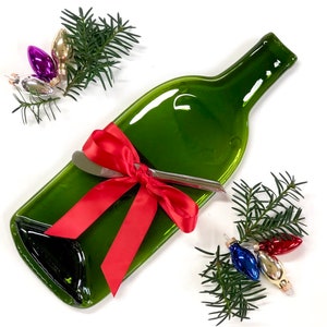 Christmas Cheese Tray, Melted Bottle Wine and Cheese Gift, Spoon Rest, Culinary Gift For Her image 1