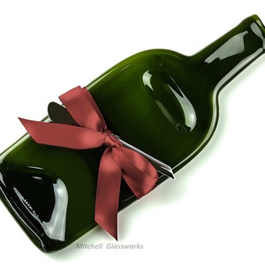 Melted Wine Bottle Cheese Tray, Flattened Melted Green Glass Wine Upcycled Bottle Plate image 1