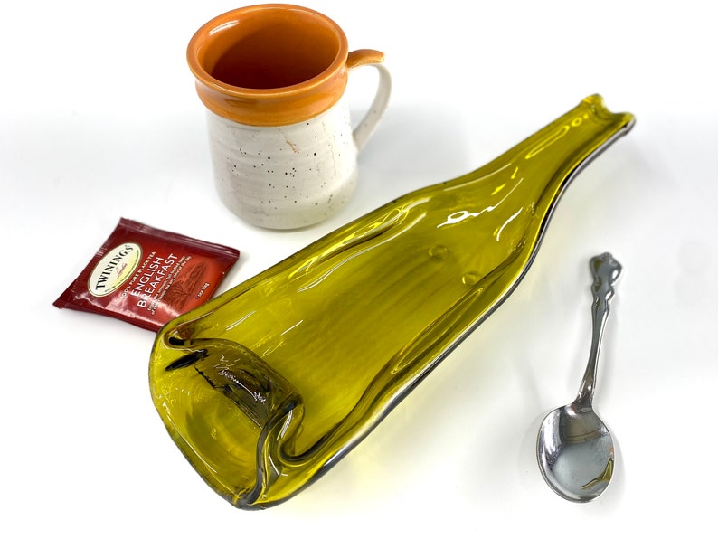 Melted Bowl Shape Amber Glass Wine Bottle Large Spoon Rest or Dip Dish with Serving Spoon image 5